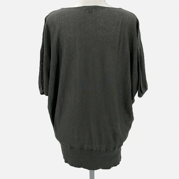 Lafayette 148 100% Linen Batwing V Neck Sweater in Gray - Size Medium - Picture 3 of 6